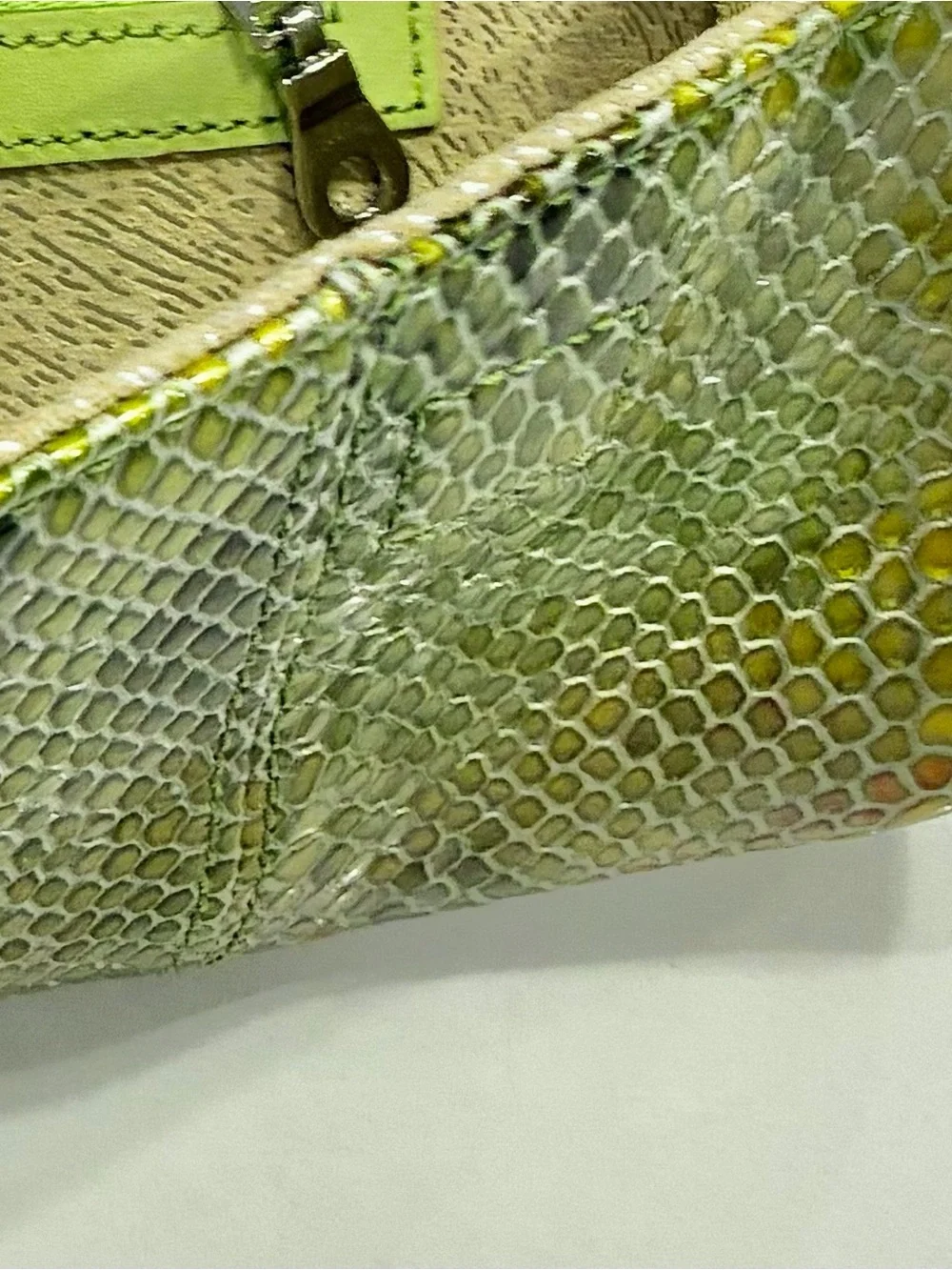 Abas REAL Genuine Python Leather Envelope Clutch Bag Chartreuse Lime Green